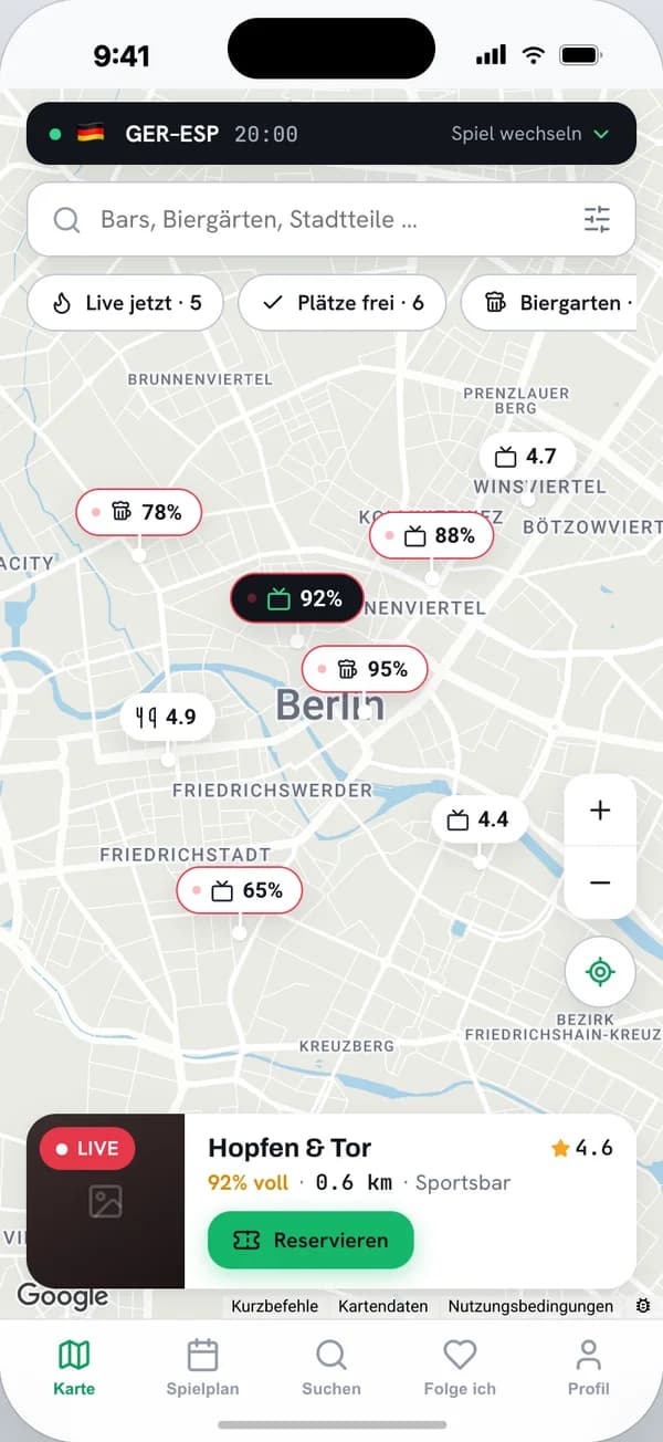 PublicViewing App — Public Viewing in deiner Nähe auf der Karte